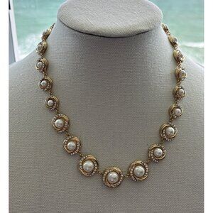 Charter Club Gold-Tone Necklace With Faux Pearls & Rhinestone Accents 20" Adjust